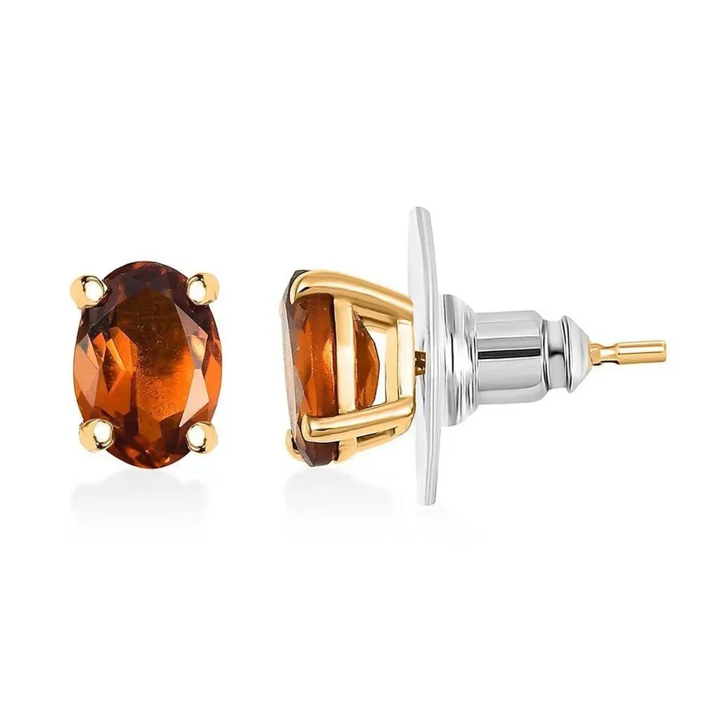 Red Citrine 18K Vermeil YG/ Sterling Silver Stud Earrings